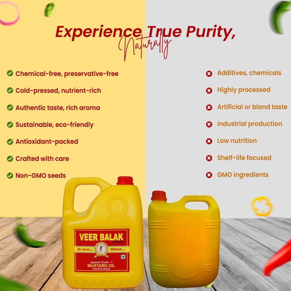 VEER BALAK Premium Cold Pressed Kachi Ghani Mustard Oil - 5 Litres