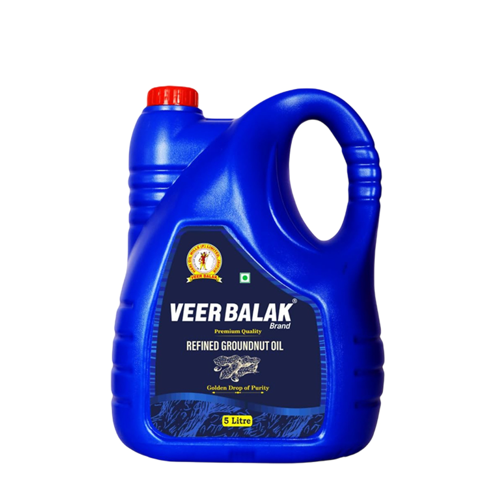 VEER BALAK Premium Refined Groundnut Oil - 5 Litre Plastic Cans Packing
